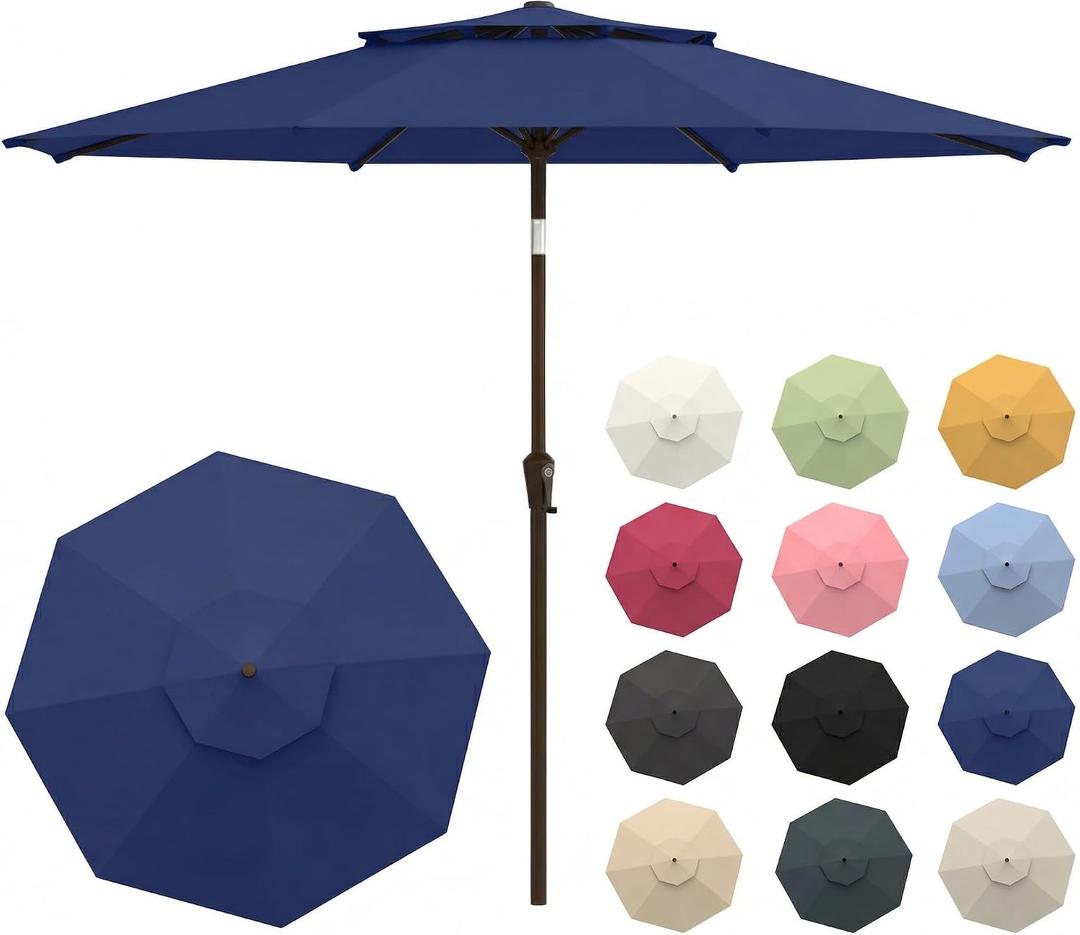 Patio Umbrella, 2 Tier Outdoor Table Umbrella, Large Vented Market Umbrellas with Push Button Tilt and Crank, 8 Sturdy Ribs for Backyard, Deck, Pool, UPF50+ UV Protection