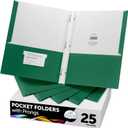 FILE-EZ Two-Pocket Folders with 3-Prong Fasteners, Green Color, 25-Pack, Durable Textured Paper, Matte Finish, Letter Sheet Size (EZ-92560)