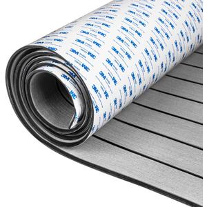 OCEANBROAD EVA Foam Boat Flooring with 3M Adhesive Backing Marine Self-Adhesive Decking 96''x45.6''/36''/28.8''/16.8'', 48''x16.8'' Faux Teak Sheet for Jon Boats Swim Platform Helm Pad RV Floor (Gray with Black Seam Lines)