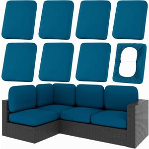 hyha 8Pcs Patio Cushion Covers, Stretch Outdoor Couch Cushion Covers, Washable Outdoor Chair/Sofa Slipcovers for Patio Furniture Cushions Protector with Elastic Bottom(Peacock Blue,Cover Only)