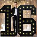 4FT Marquee Light Up Numbers, Black Giant Marquee Number Big Mosaic Number for 16th Birthday Party Decorations Boys Backdrop 16 Anniversary Decor, Pre-Cut Frame Large Number 16