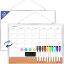 Monthly Calendar Dry Erase Board for Wall, 16"x12" Double-Sided Magnetic Calendar White Board with Cork, Silver Aluminum Alloy Frame Hanging Small Whiteboard for Office, Home, School