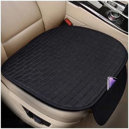 Mandark Car Front Bottom Seat Cover, 2PCS Anti Slip Comfortable Vehicle Front Cushion Protector with Storage Pocket, Breathable Linen Frontseat Pad Mat, Universal Automotive Accessories (Black)