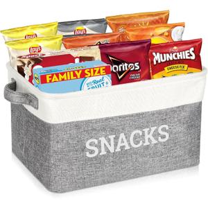 Snack Organizer for Pantry, Foldable Fabric Snack Storage Basket with Handles, Snack Bin Pantry Storage and Organization, Snack Organizer for Countertop, Kitchen, Movie Night, Office, Waiting Room