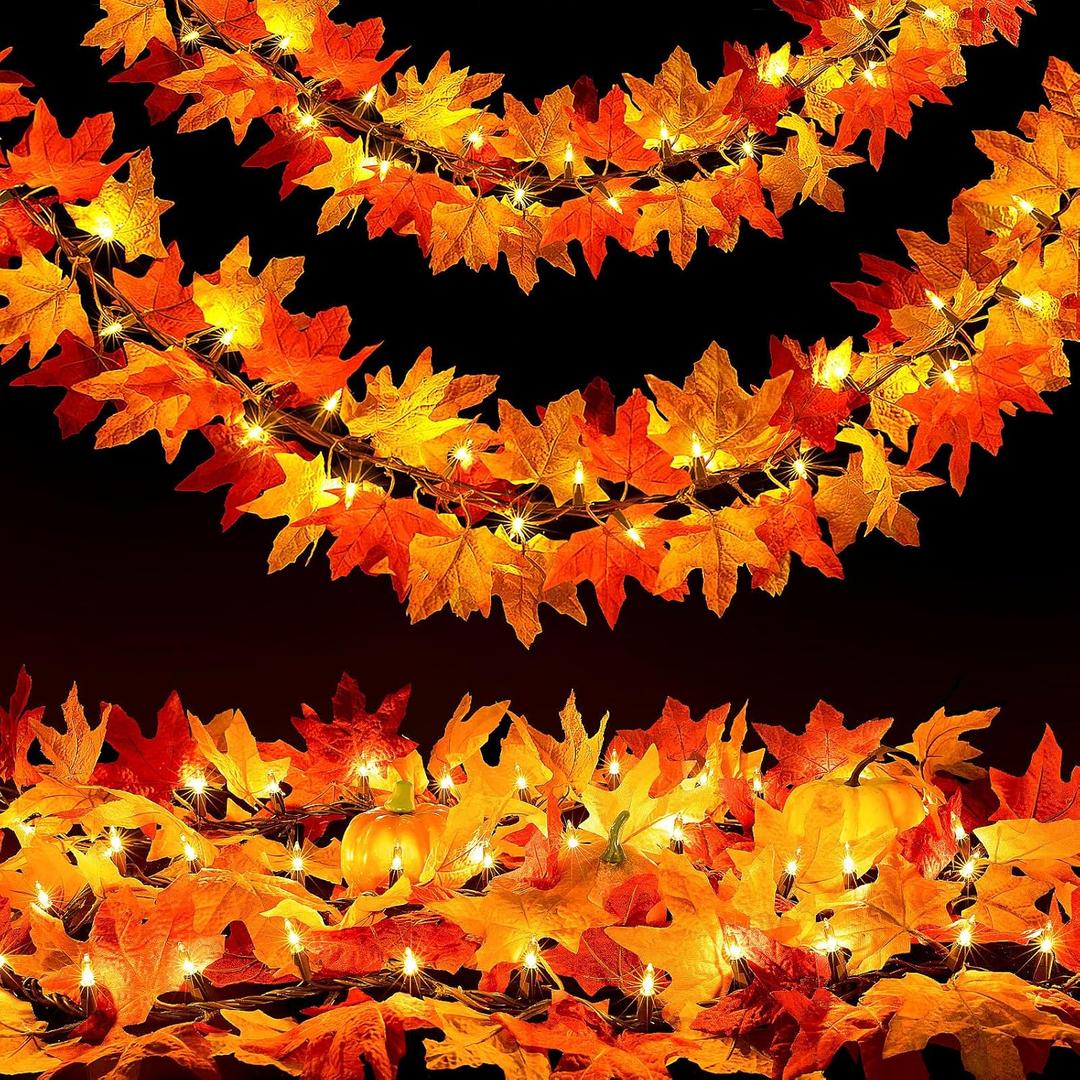 OCATO Fall Decor Fall Decorations for Home: Thanksgiving Decorations 10.8 FT Plug in Fall Garland with Lights 50 Orange Bulbs Lighted Fall Garland Lights for Thanksgiving Table Decor Indoor Outdoor