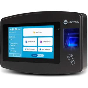 uAttend JR2000 Biometric Fingerprint, RFID, PIN Time Clock for Small Business Cloud-Based Attendance System with Optional Payroll Integration All-in-One System