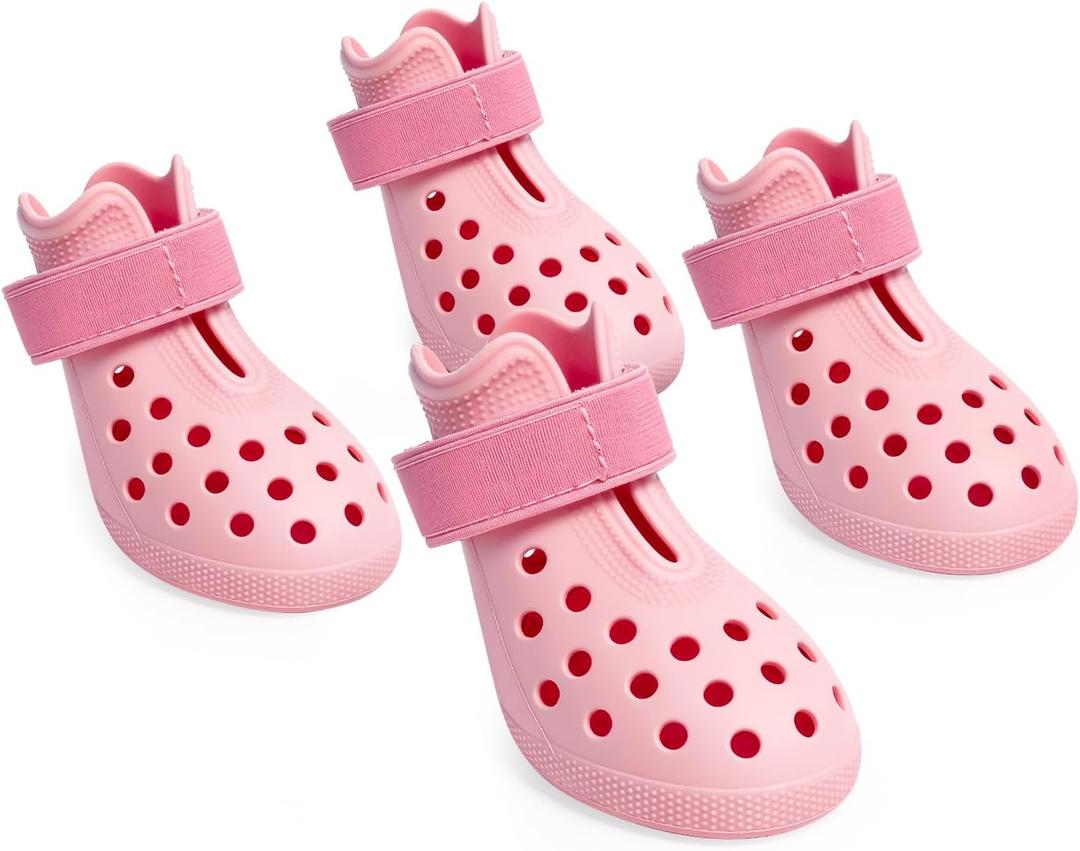 Dog Shoes for Hot Pavement - Comfortable Paw Protection for Medium & Large Dogs, Adjustable Strap & Non-Slip, Easy-Clean, Outdoor Sports Boots, Dog Booties for Summer Rain (Pink, M)