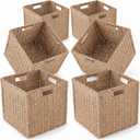 Paper Woven Foldable Storage Baskets 6 Pack, 11.4 Inch Cube Storage Bins, Handmade Paper Material Collapsible Organizer for Shelves & Home Organization, Ideal for Clothes Books Toys Snacks (Natural)