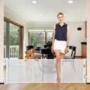 Reinforced 22" Tall Retractable Pet Gate Short Dog Gates to Step Over, 75" Wide Pet Gate for Stairs with Support Rods - Prevent Crawling Under, Small Pet Gate Retractable Dog Gate for Doorways, White