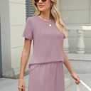 TCOT Pajamas for Women Set Summer Fashion Short Sleeve Crewneck Tops with Skirt Sets Pajama Casual Loungewear (XXL)