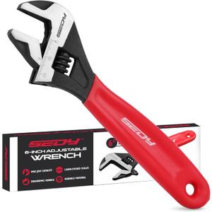 6" Adjustable Wrench Pipe Spanner: Wide Jaw Black Oxide Wrench With Cushion Grip, Laser Marked Metric & SAE Scales, CR-V Steel, for Professionals