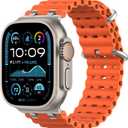 Upgraded Ocean Band Compatible with Apple Watch Ultra 3/2/1 49mm, S11/S10 46mm, 9/8/7 45mm, SE3/SE2/SE/6/5/4 44mm, 3/2/1 42mm, Metal Connector Breathable Sport Watch Strap for Men Women (Regular, Silver/Orange)