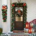 DECORKEY Christmas Lanterns Decorations Outdoor&Indoor, 2PCS Red Decorative Candle Lanterns with Christmas Tree & Gift Box Patterns for Home Porch Centerpiece Table Decor