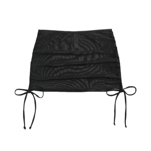Women's Mesh Sheer Drawstring Solid Summer Bikini Cover Up Skirt (Medium)