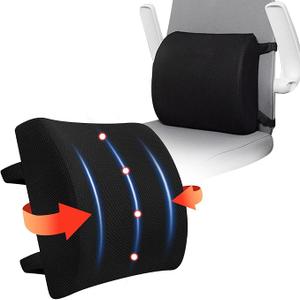 Monomi Lumbar Support Pillow for Chair and Car, Back Support for Office Chair Memory Foam Cushion with Mesh Cover for Back Pain Relief - Black