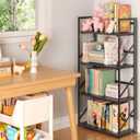 JSB No Assembly Folding Bookshelf, 4 Tier Industrial Metal Book Shelf for Storage, Vintage Wood Foldable Bookcase for Living Room, Bedroom, Office Organization Shelves, Flat Tube 4-Tier