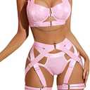 Avidlove Lingerie Set for Women Sexy Strappy Lingerie Underwire Push Up Bra Garter Set Lingerie with Chain,M