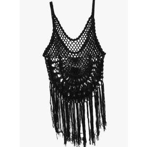 jojomis Women Bikini Cover Up Casual Sleeveless Hollow Crochet Stretch Swimwear Summer Beachwear Short Dress, Black, Small Black