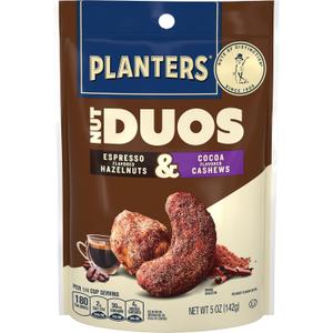 PLANTERS Nut Duos, Flavored Nuts Snack Pack - Cocoa Cashews & Espresso Hazelnuts 5oz