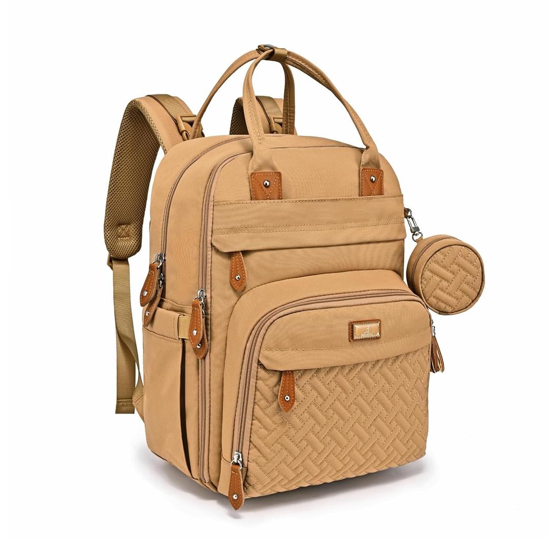 BabbleRoo Diaper Bag Backpack - Baby Essentials Travel Tote - Multi function Water Resistant Diaper Bag, Travel Essentials Baby Bag with Changing Pad, Stroller Straps & Pacifier Case - Unisex, Beige | Multi function, Waterproof, Diaper Bag, with Changing Pad