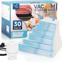 Vacuum Storage Bags with Electric Air Pump, 30 Pack Compression Bag, Space Saving Vacuum Sealer Bags for Clothes, Blanket, Duvets, Pillows, Comforters Travel, Two Compressing Ways