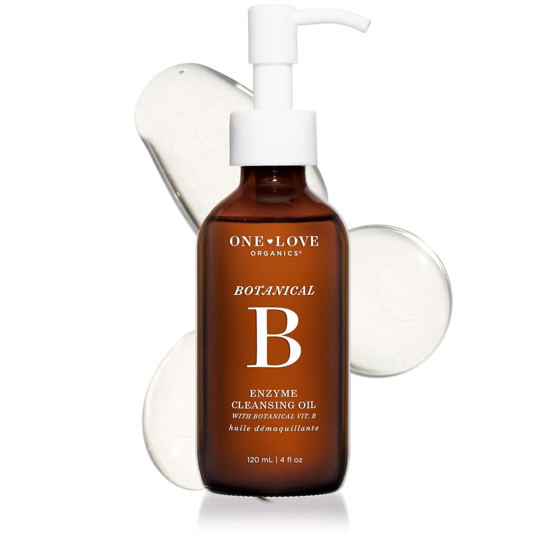 One Love Organics Botanical B Enzyme Cleansing Oil  Hydrating Oil Cleanser for Double Cleansing, Makeup Remover for Face, Cruelty Free 4 oz