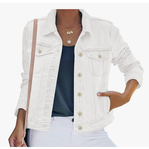 luvamia Women's Basic Button Down Stretch Fitted Long Sleeves Denim Jean Jacket
