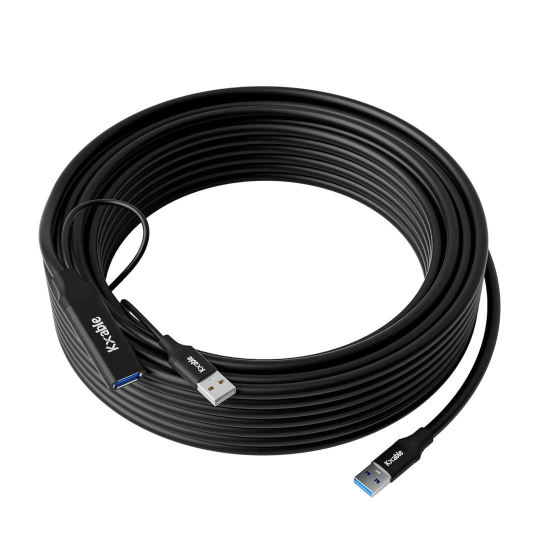USB 3.0 Active Extension Cable 25 Feet, Type A Male to Female Extender Cord, USB Repeater Cable with Signal Booster & USB Power Supply, for Laptop, Hard Drive, Printer, Webcam, Xbox, VR, PS4