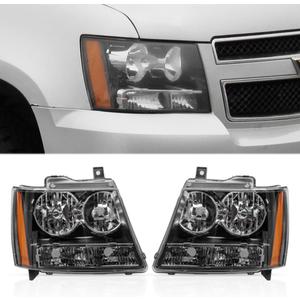 2pcs Set Headlight Assembly Headlamp Replacement for 2007-2014 Chevrolet Suburban Tahoe Avalanche Black Housing Amber Corner Left and Right GM2502263 GM2503263