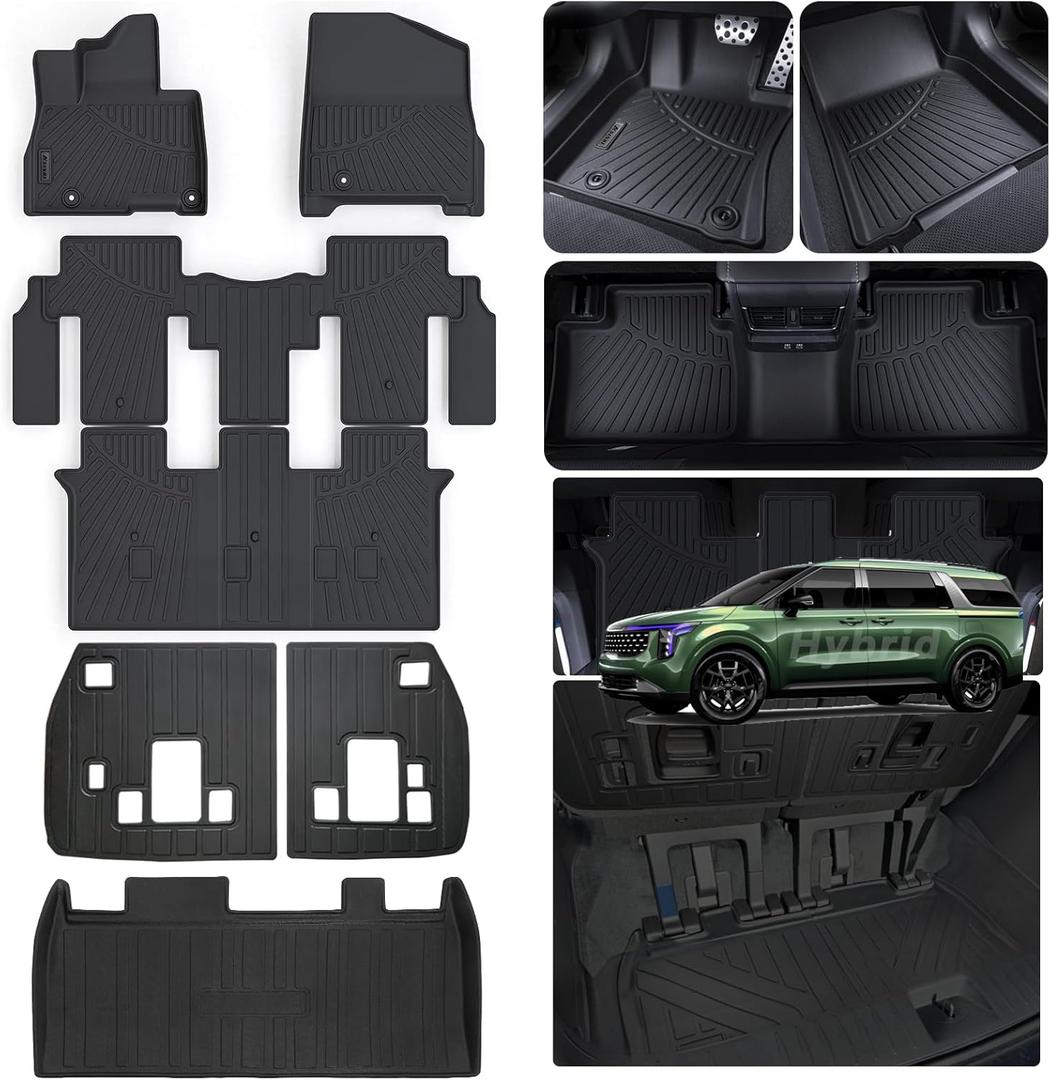 Floor Liners & Cargo Liners & Backrest Mat for 2025 KIA Carnival Hybrid VersionNon Pure Fuel,TPE All Weather Protection Car Floor Mats with Trunk Mat Covering The Backrest