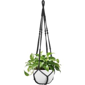 Mkono 43 Inch Macrame Plant Hanger Large for up to 12 Inch Pot Extra Long Hanging Plant Holder No Tassels Hanging Planter Basket with Wood Beads for Indoor Outdoor Boho Home Decor, Black
