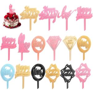 180 PCS Happy Birthday Cake Toppers, Glitter Cake Decorations Acrylic Birthday Toppers Multi-colored Cakes Sign for Adult Party Supplies Desserts Decor Photo Props