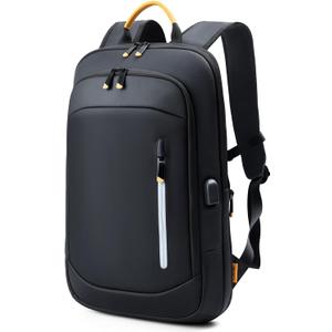 Slim Laptop Backpack for Men, 17.3 Inch Expandable Business Travel Backpack with USB Charging Port, Lightweight Work Computer Bag, Black