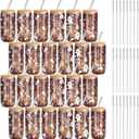 24 Set Christmas Glass Cups 16 oz Drinking Glasses with Bamboo Lids and Straws Christmas Iced Coffee Cup Drinkware Santa Snowflake Tumbler Holiday Mugs Xmas Gift for Women Mom(White Style)