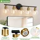 5-Light Bathroom Vanity Light, Black and Gold Bathroom Light Fixtures with Clear Glass Globe Shades, Modern Vanity Lighting Over Mirror for Bathroom, Kitchen, Living Room, Hallway, Bedroom, Porch