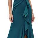 FQA Formal Evening Dresses for Women Elegant Evening Party Prom Dress Long Sexy V Neck Sleeveless Split Wrap (Large, Peacock Blue)