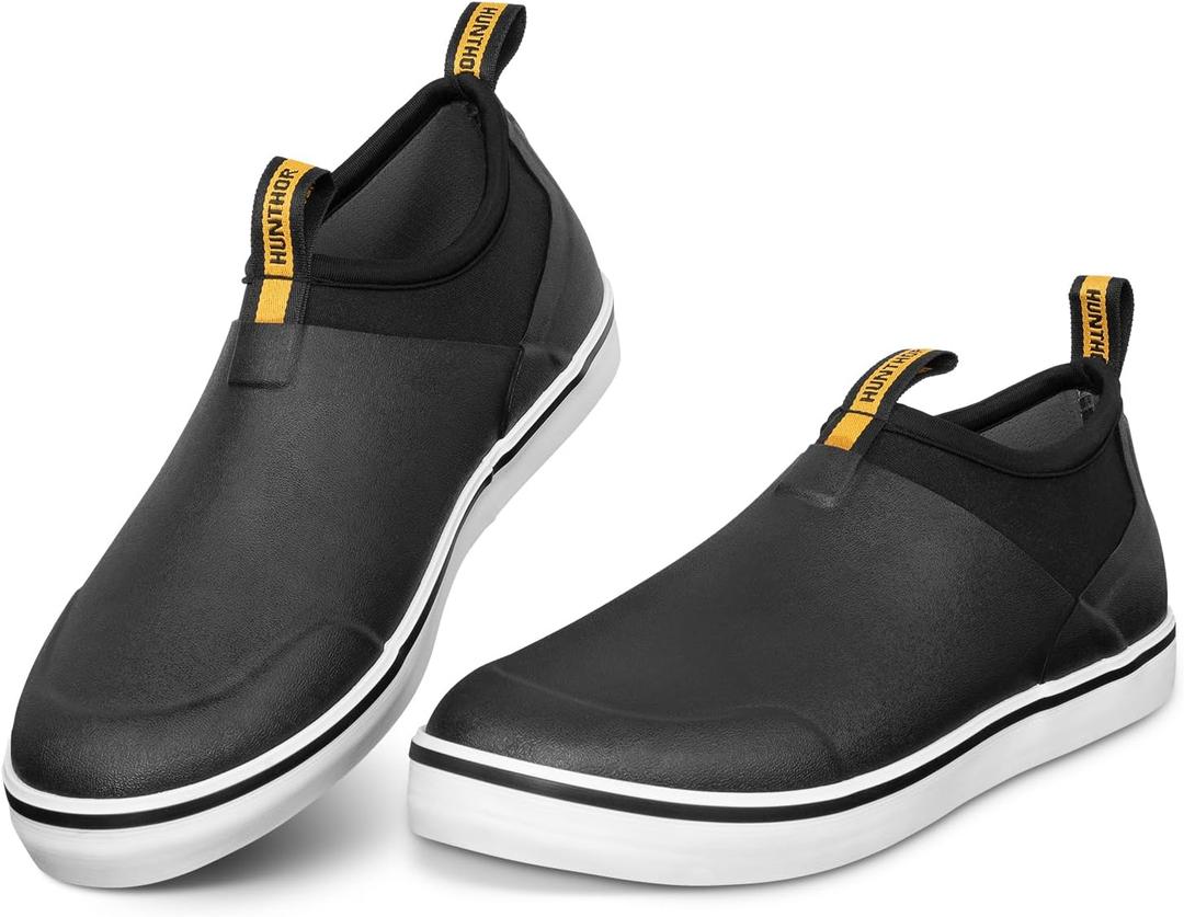 Deck Shoes Waterproof Rubber Boots with Non-Slip Rain Shoes for Fishing, Boating, Gardening, Walking - for Men (10, Black)