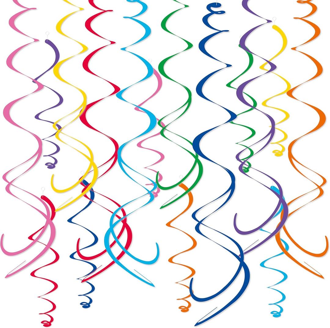 48Piece Multi-Color Paper Swirl Decorations  Hanging Party Swirls for Birthday, Baby Shower, Wedding & Celebration Decor