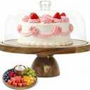 Acacia Wood Cake Stand with Lid, 2-In-1 Cake Plate with Acrylic Lid, 12in Round Dessert Table Display Set, Raise Dome for Charcuterie Board, Cheese, Chips & Dips, Nachos, Fruit Platter (12in)