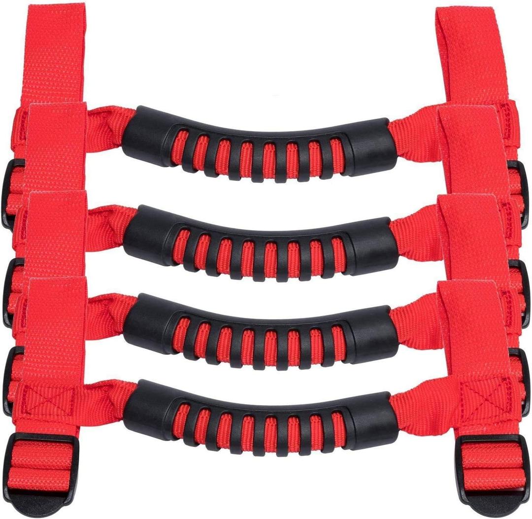 4 x Roll Bar Grab Handles Grip Handle for Jeep Wrangler YJ TJ JK JK JL JLU Sports Sahara Freedom Rubicon X & Unlimited 1955-2021 (Red)