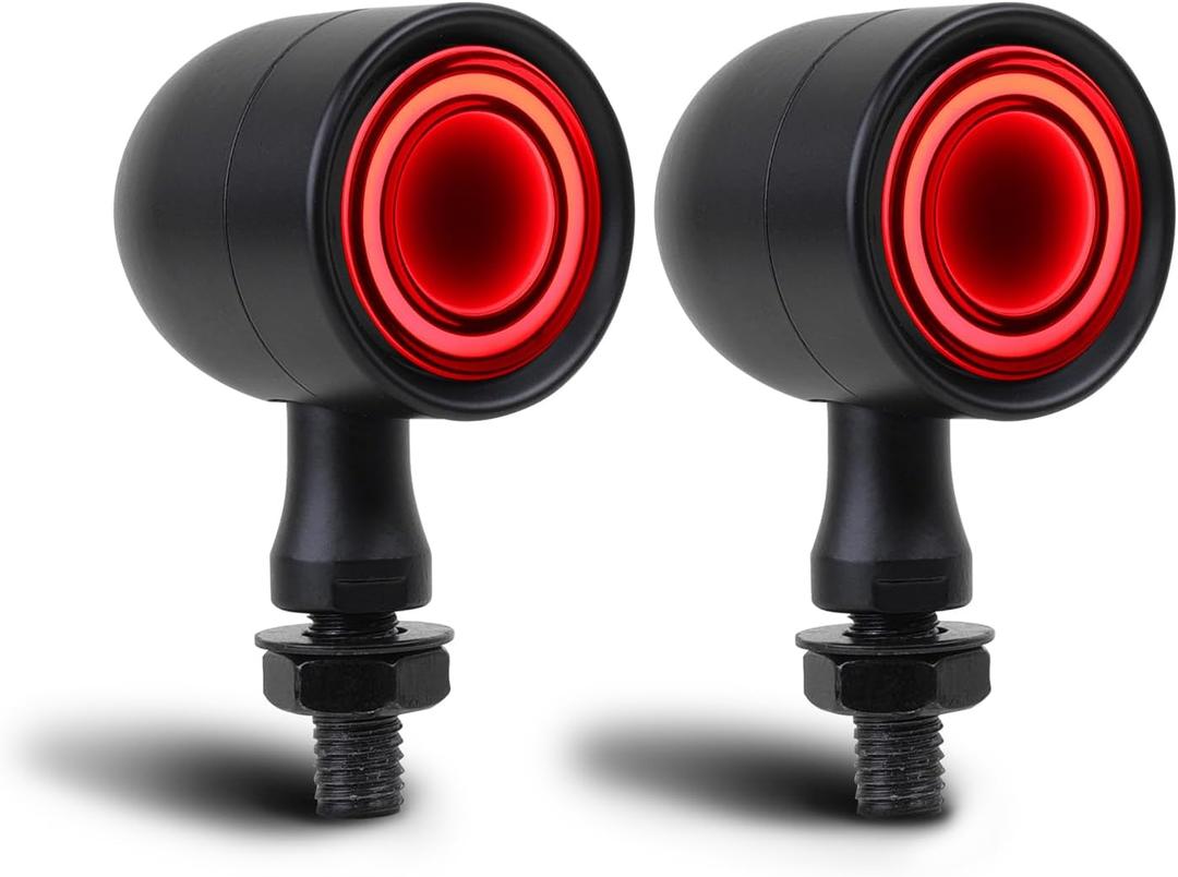 DREAMIZER Motorcycle Led Turn Signal Lights 2pcs,Bullet Blinker Motorcycle Front Rear Brake Light Universal Compatible with Harley Honda Suzuki Triumph Yamaha Bobber Cafe Racer Chopper (A/Black shell + yellow-red light)