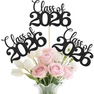 2 x Class of 2026 Decorations, 20Pcs Black Double-Sided Graduation Centerpieces for Tables 2026, Graduation Table Decorations with Sticks & Glue Dots