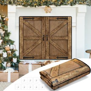 Maasechs Fireplace Draft Cover for Winter Indoor Fireplace Blanket for Heat Loss Rustic Wooden Door Pattern Draft Stopper with Hook for Inside Insulated(Brown,39 x 32 Inch)