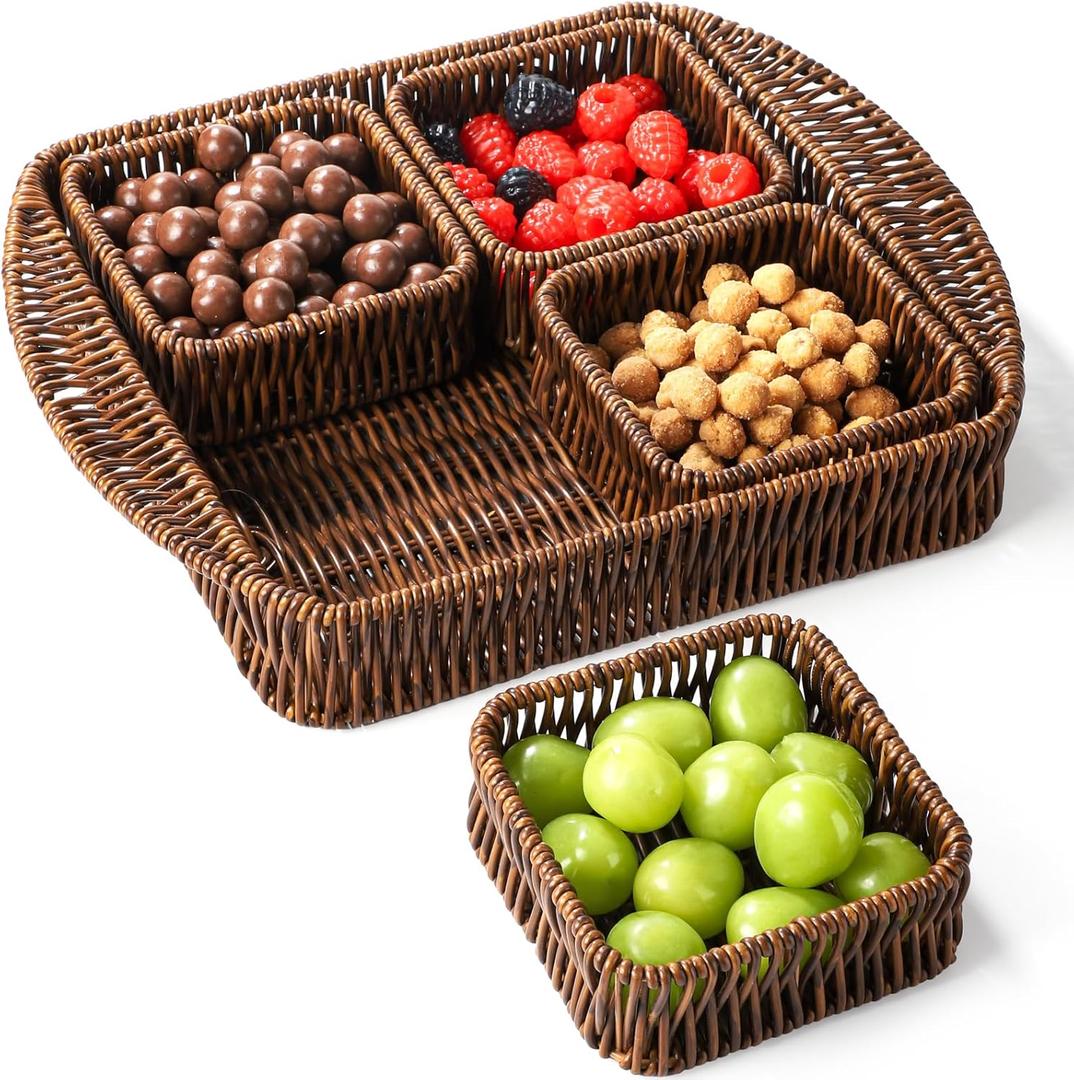 Hand-woven Storage basket, bread basket with 4 compartments