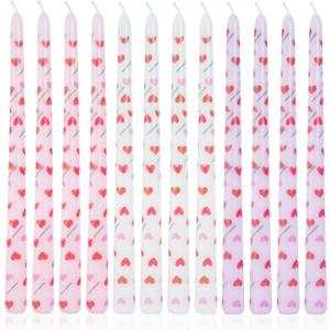 Heart Taper Candles Red Tall Taper Candles 12 inch Unscented Smokeless Candle for Candlesticks Sticks Wedding Home Decor Dinner Christmas Set of 12 (12''-Light Pink-Print-LOVE)