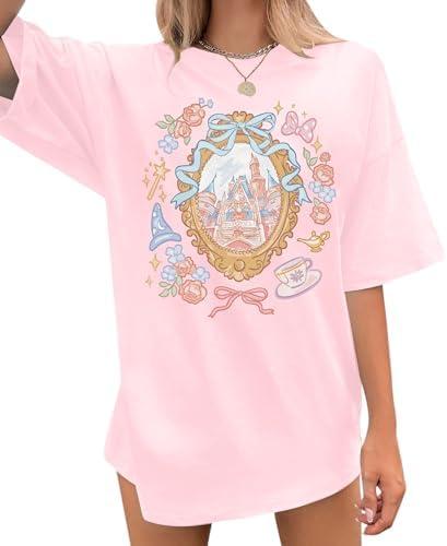 Magic Kingdom Castle Shirt for Women Princess T Shirts Oversized Tee Coquette Bow Castle Graphic Top M