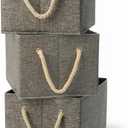 Amazon Basics Foldable Storage Bins with Rope Handles, Charcoal, Large, Pack of 3