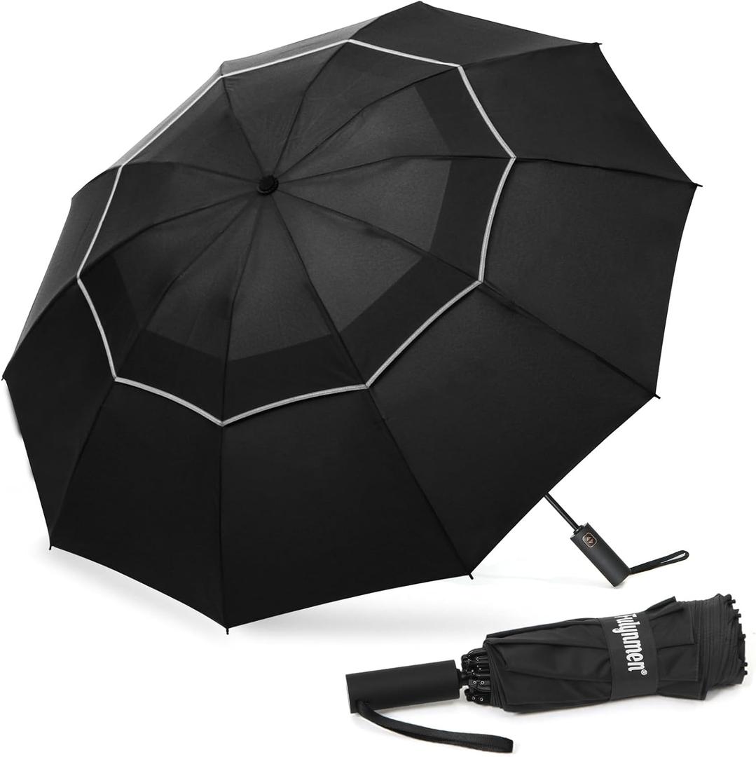 62/54/46 Inch Umbrellas for Rain Large Travel Compact Golf Umbrella Inverted Windproof Double Canopy 10 Ribs Automatic Open/Close UPF50+ Sun UV Protection (Black)