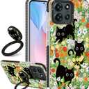 Boaretiu for Motorola Moto G 2025 Case - with Stand Cute Kawaii Fashion 360 Rotate Ring Holder Kickstand Cat Flower for Women Girls Boys Teens Girly Case for Moto G 2025