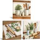 OuElegent Farmhouse Kitchen Wall Art Set, 3 Piece Canvas Prints with Rustic Vintage Kitchenware, Botanical Decor for Home and Dining Room